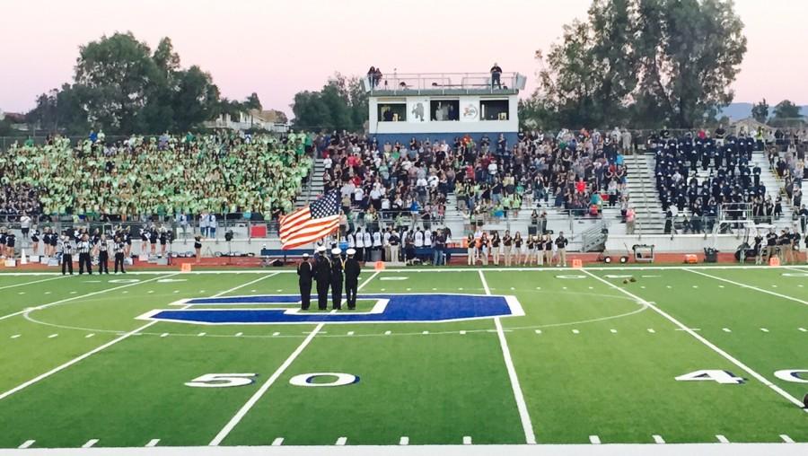 The presentation of our nations colors at last fridays game. The beautiful sunset over Temecula provided a picture perfect setting. 
