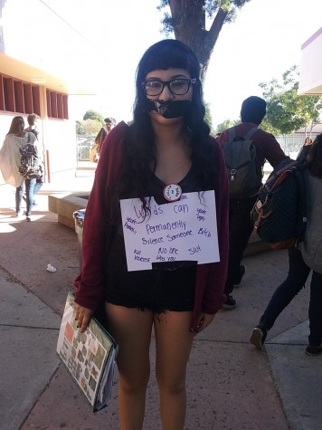 GSA held a protest on Friday to raise awareness for bullying. Club  members wore tape over their mouths to symbolize how words can permanently silence someone. GSA vice president Monica Lara and fellow members also wore signs bearing statistics and statements regarding bullying.