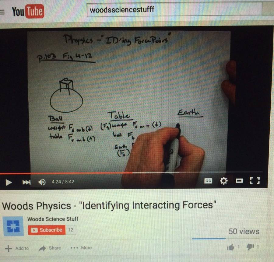 Mr. Woods posts lecture videos on his YouTube account, WoodsScienceStuff, for his AP Physics class. The YouTube videos are not hard to make and Im able to create them in my classroom. states Mr. Woods. He hopes that his videos will make note taking less stressful for his students.