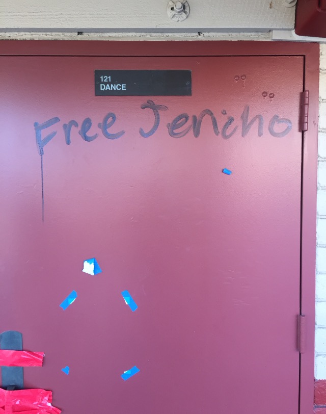 The Don Lugo campus was vandalized late Sunday night. One of the acts included tagging Free Jericho on the dance room door. Dance instructor, Mrs.Avery, was unavailable to comment.
