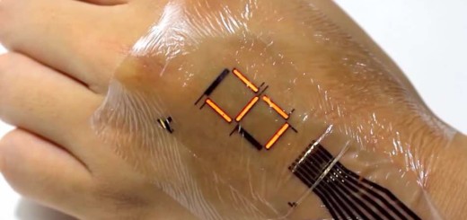A research team at the University of Tokyo have made progress in making electronic skin a utilizable device. From monitoring a persons health to being a walking notice-board, the e-skin has many possible uses in the near future. The super-thin e-skin (which is approximately 13 times thinner than a human hair) is made up of various layers of rubber and PLEDs to emit light, even when it is stretched over skin and crumpled up.