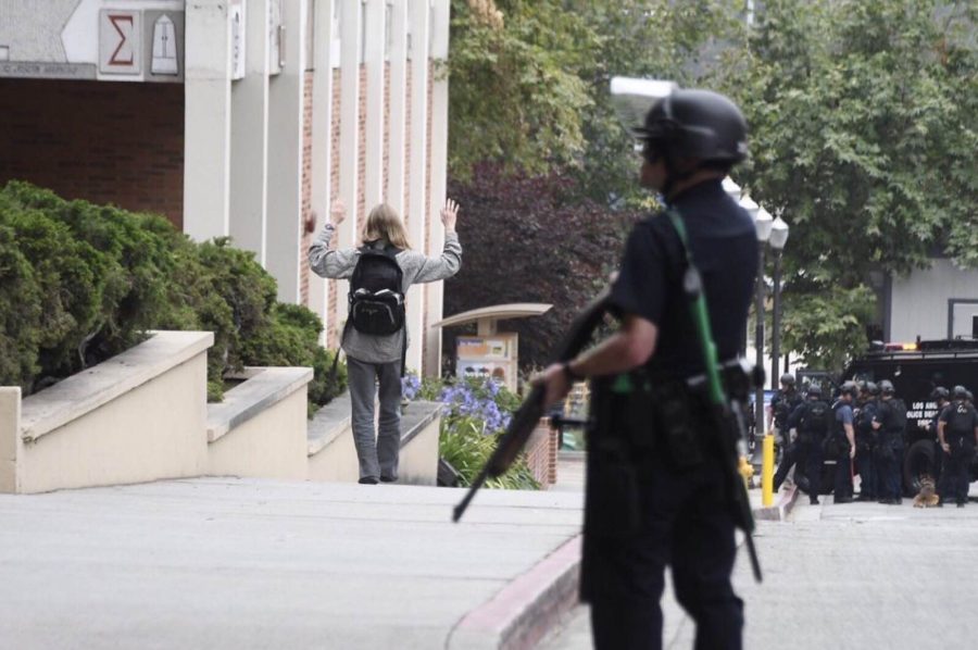 Two dead at the murder-suicide incident on the UCLA campus. Mass shootings are becoming an almost-everyday occurrence in the United States stated politically involved, M Barak Cherguia. Photo taken from L.A. Daily News.  