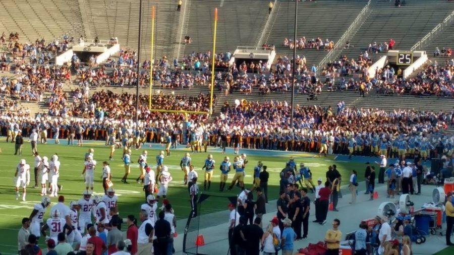 The Don Lugo marching band gets ready to perform the halftime show for the UCLA vs. Stanford game at the Rose Bowl. This is the first time that the Don Lugo marching band has been able to do something this extravagant. Some may even say its every band kids dream.