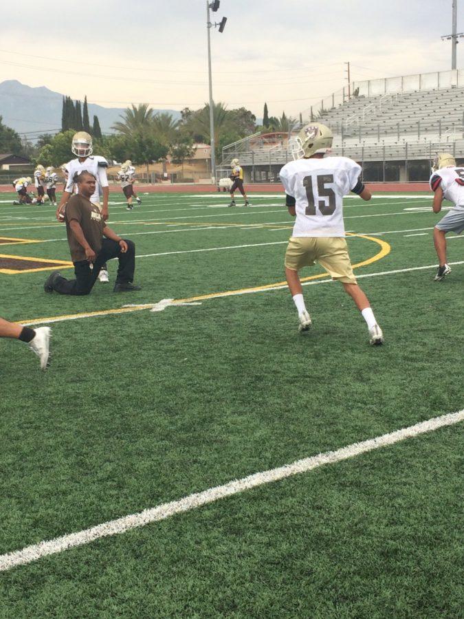 Marcos Melendez working on plays with during practice. The young quarterback continues to work to improve himself so he can be more than ready to start again. I was extremely nervous when the game started but when it went on I knew I got it. -Marcos Melendez 