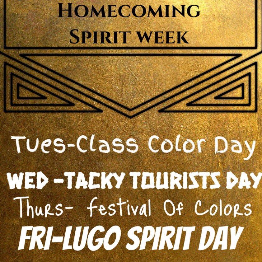 Image created by ASB student staff shows the spirit days and what they consist of. Homecoming spirit week extends from October 10 to October 14. The Homecoming dance will take place in campus on October 15th, beginning at 7PM. 