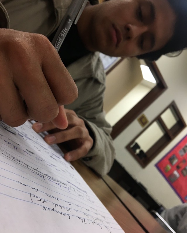 Senior class president, Luis Vasquez, attempts to recreate the hit show, The Office, featuring Don Lugo students. Im starting the writing process for the scripts and hope to film mid-February, stated Vasquez. Photo captured by Mariah Marquez.
