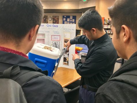 Luis Agudo explains the functions of the Chill Chest to a group of touring students. The 4th annual final showcase of the LEAD senior projects took place on Monday, May 15th. 