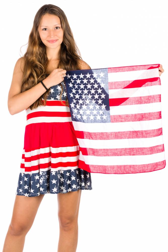 1. Wearing American flag patterned clothes. 