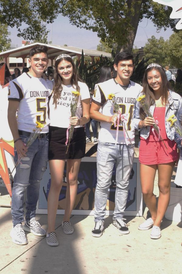 A few candidates of the senior court on the day they announced all nominees in the quad. From right to left Austin Holland, Brandie Altuna, Diego Gomez, and Briana Cabrera. Photo courtesy of Daniel Pahutan