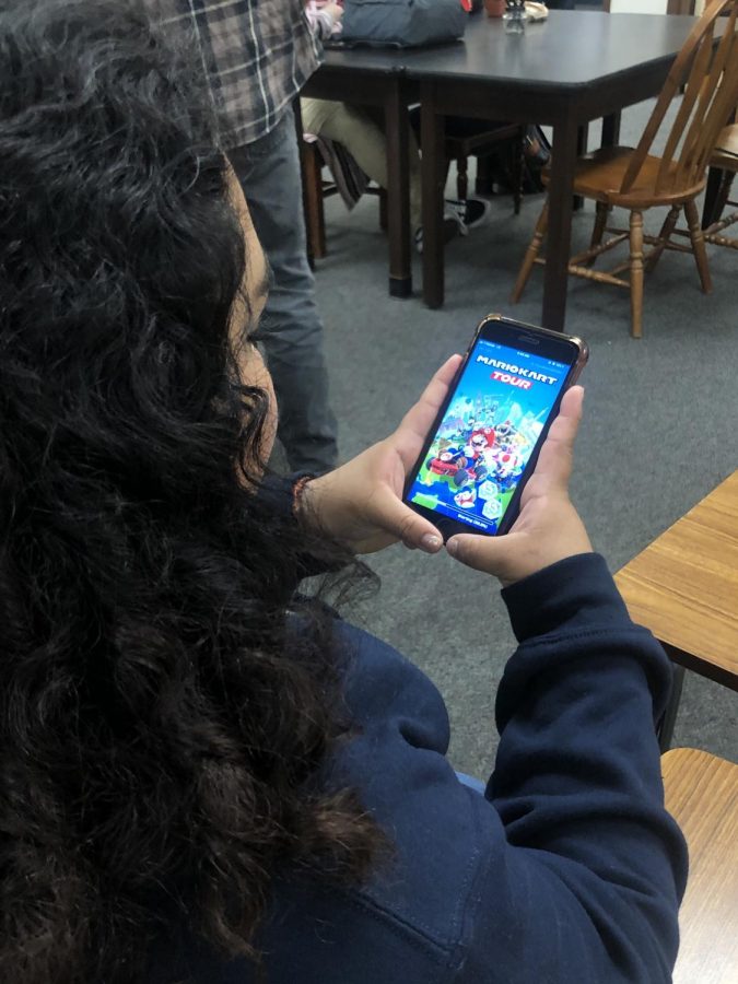 Many students on campus have the Mario Kart app on their phones which lets them play whenever they want to. I love having a piece of my childhood always with me on my phone.(Andreia Sales)