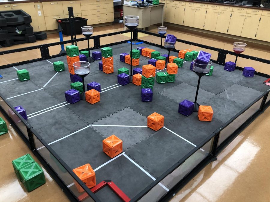 The Robotics Teams practice room where they let their robots roam free in the course while they practice for their tournaments. Photo courtesy of Saslaya Baca.