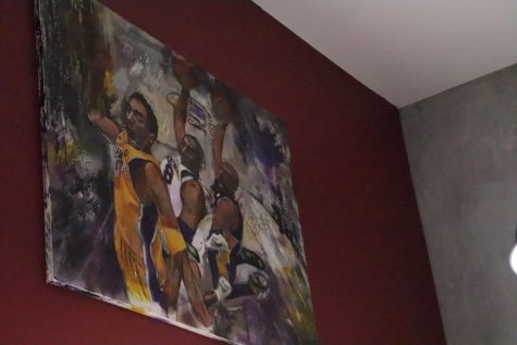 Painting Kobe Bryant in all stages of his career as he goes for dunk.