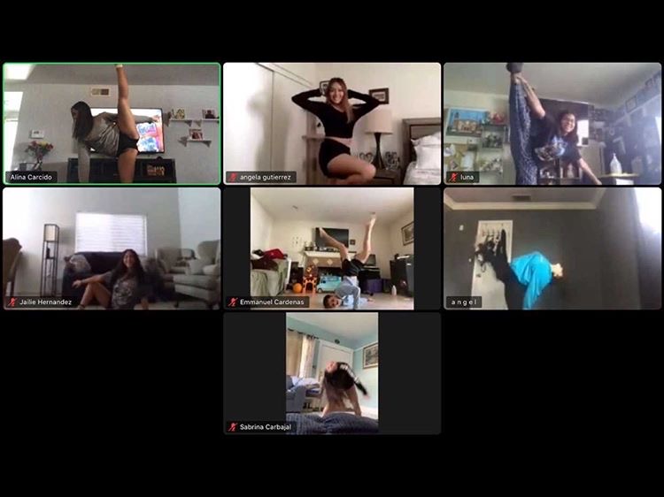All the senior dancers are showcasing their moves in a zoom meeting. 