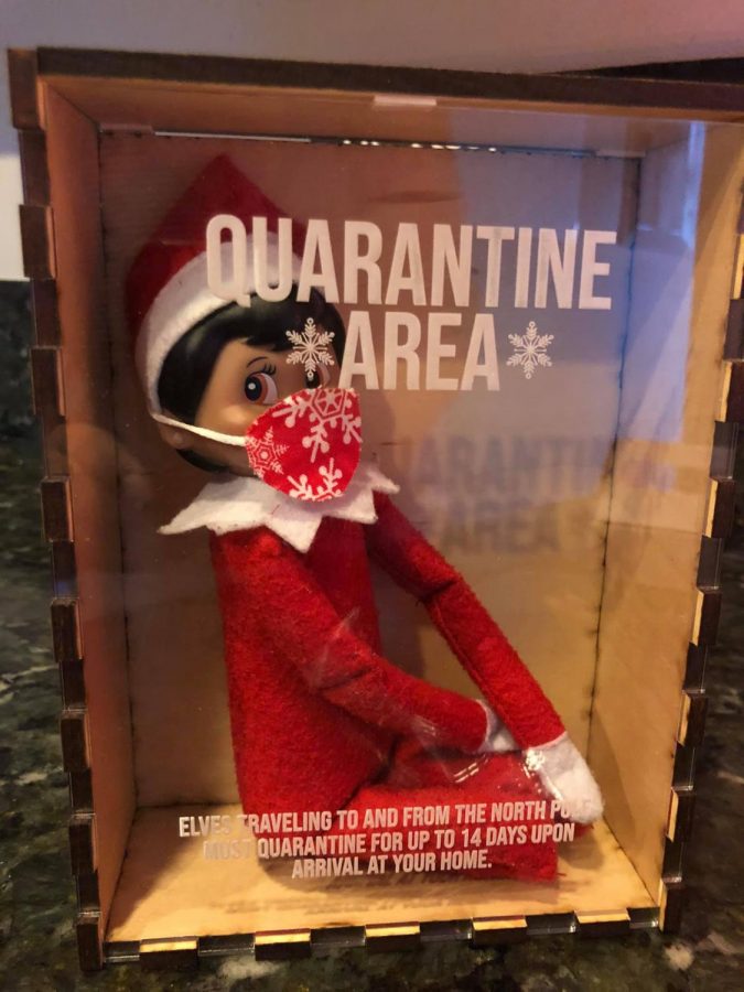 Pixie the Scout Elf arrives to the Deming Home in a quarantine box. At the Demings, Pixie arrived the day after Thanksgiving. I was surprised that traveling from the North Pole would mean a 14 day quarantine, but you know, Covid, said Mrs. Deming.