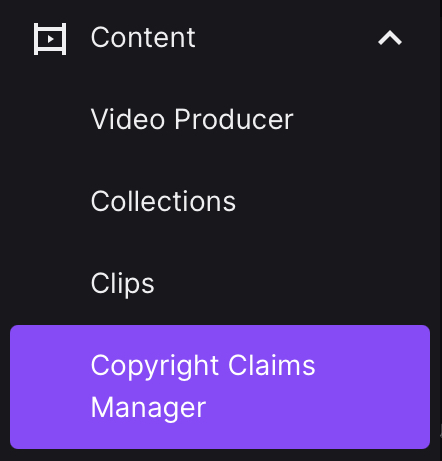 View of Twitchs Creator Dashboard. This feature allows creators to view copyright claims on their streams.