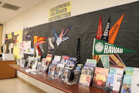 Informational flyers about different colleges and universities displayed on the table with college pennants hung on the wall above them. I promised that when I became a teacher, I would make sure that any seniors I had wouldnt go through the same experiences I did, shared Mrs. Deming.