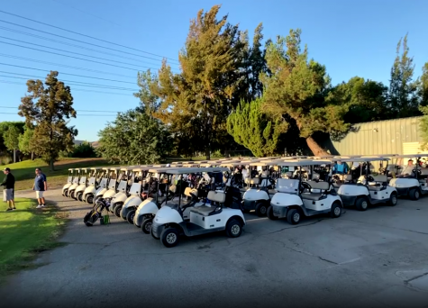 All the golf carts for the tournament are lined up and ready to be taken out. It was a great time being able to see some old friends, Jeff Tribe says.