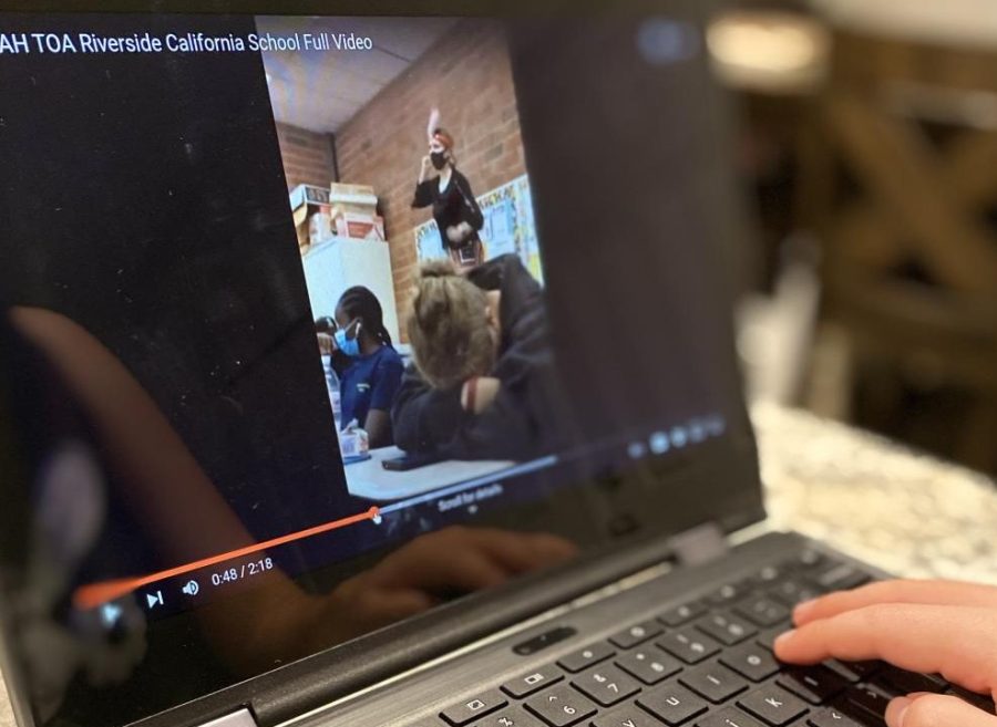 Student, Carolina Aguero-Salas, watches video of Riverside teacher mocking Native culture. This video sparked outrage across the Native community and others across the country. 