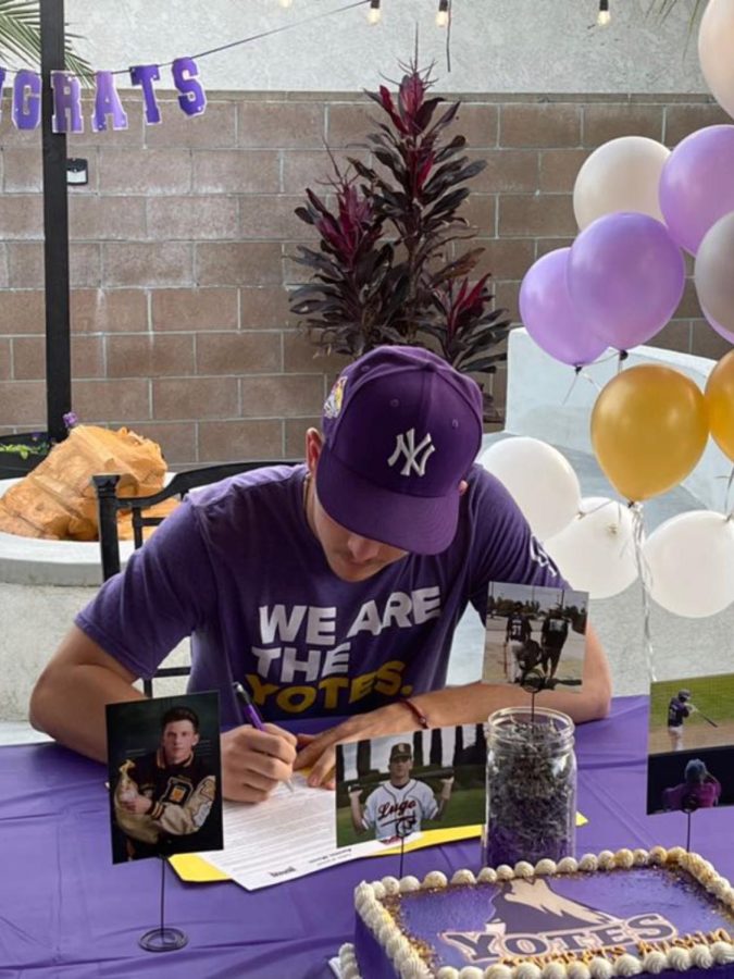 Austin Moon is signing his National Letter of Intent to play Baseball at the College of Idaho, I had to send out a lot of emails to coaches to get recruited says Austin.