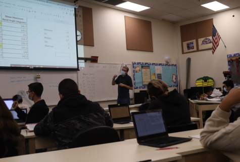 Mr. Engstrom teaching his LEAD students. The students are encouraged in there learning. Mr. Engstrom is a standards based grading teacher, and uses a lot of hands on tactics.