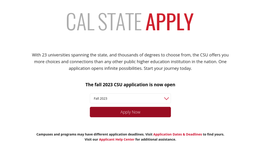Screenshot taken of the Cal State website to apply to a California State University for the fall semester of 2023. 