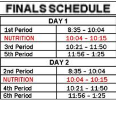 Screenshot of the schedule for Wednesday and Thursday during finals week.