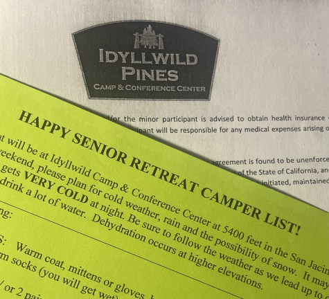 Informative flyers and forms that have been handed out to seniors for Senior Retreat