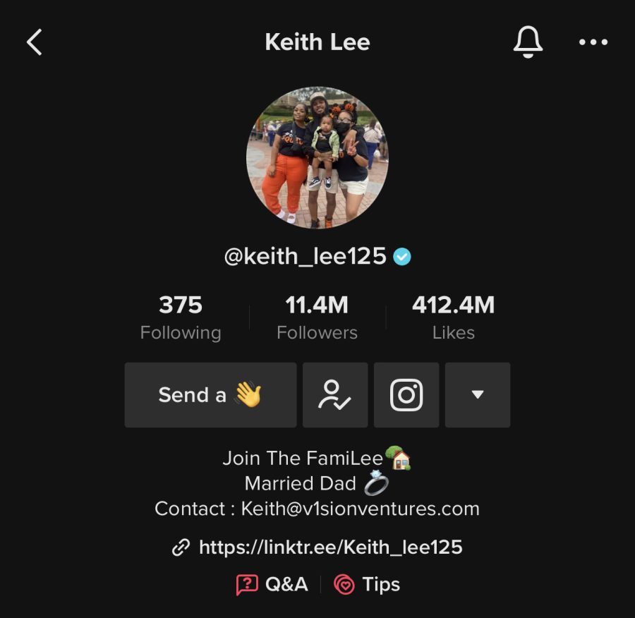 Screenshot of Keith Lees TikTok channel, @keith_lee125, which currently has 11.4 million followers. 