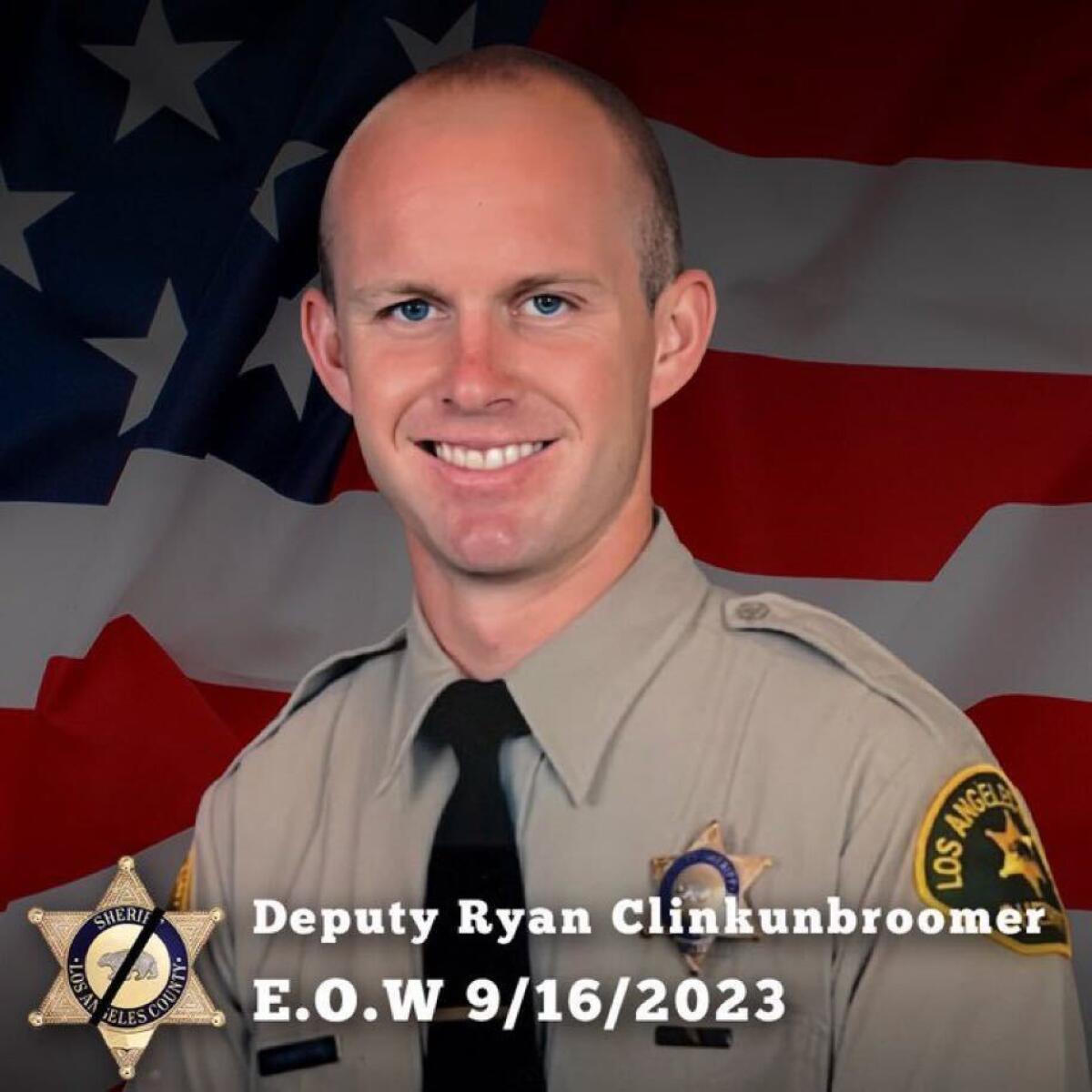 Deputy Ryan Clinkunbroomer, 8 Year Veteran Of LASD It says End Of Watch 9/16/23