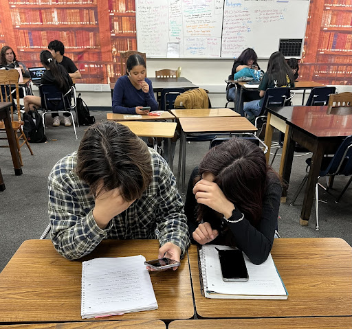 Gen Z students in distress using social media while at school. 