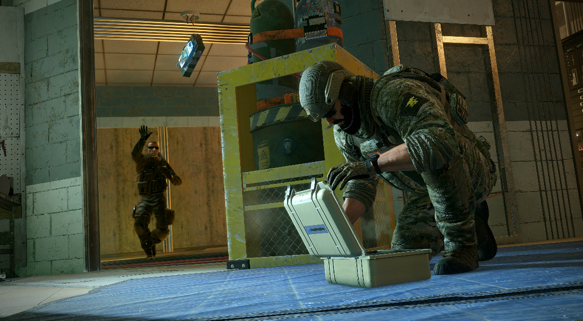 Gameplay Of Rainbow Six Siege Of Operator Blackbeard Planting Defuser And Operator Pulse Throwing a Nitro Cell At Blackbeard.