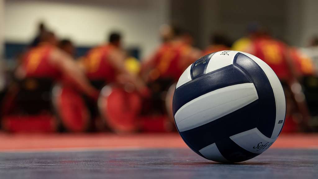 Image of volleyball on sport court