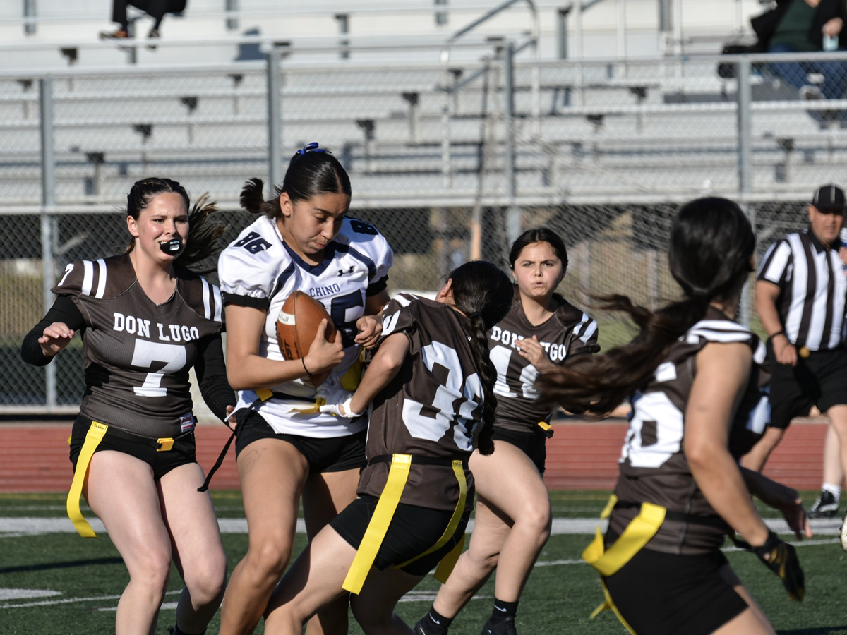 Don Lugos Girls Flag Football Team during a scrimmage game against Chino High School.