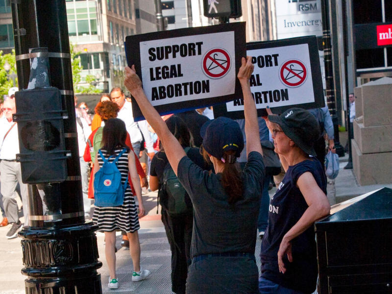 People protesting the right to legal abortion
